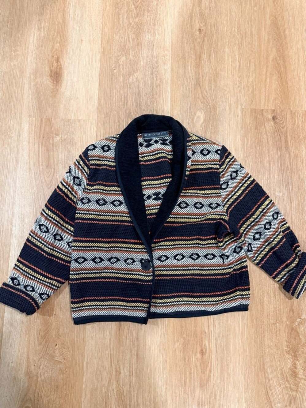 New Identity Women's Southwestern Pattern Shawl Collar Cardigan